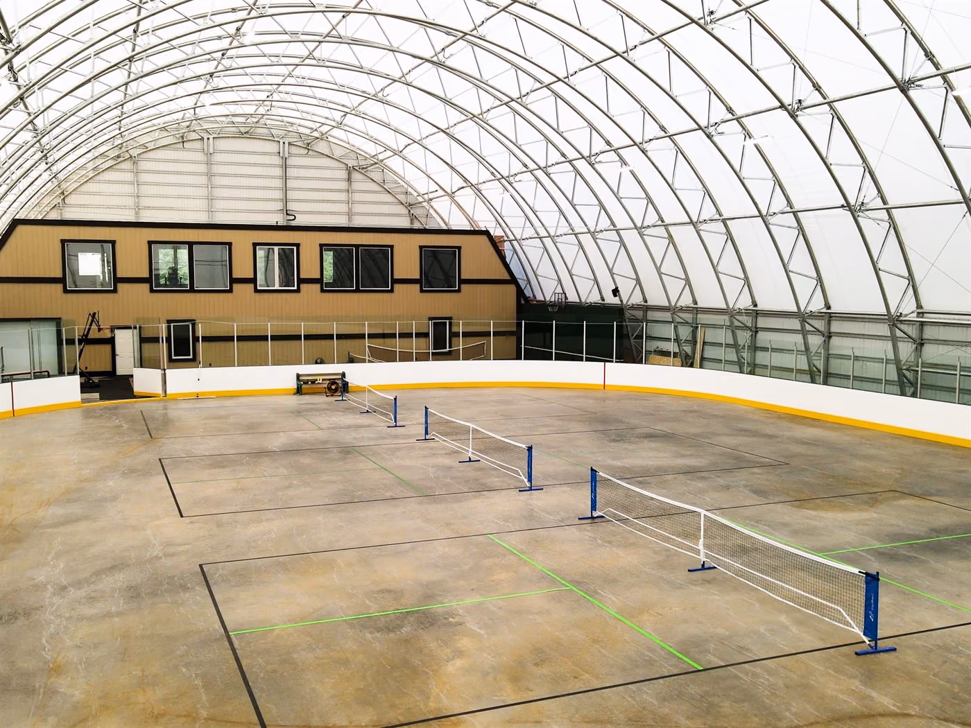 Interior of a Calhoun fabric structure used as a recreation and sports rink